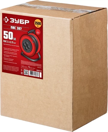 Удлинитель на катушке &quot;ПВС 307&quot;, 50 м, 2500 Вт, 4 гнезда, ПВС 3х0,75 кв мм, ЗУБР 55083-50 купить в Ноябрьске