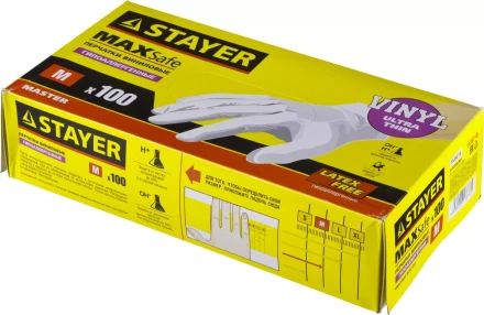 Перчатки STAYER &quot;MASTER&quot; виниловые экстратонкие, M, 100шт 11207-M купить в Ноябрьске