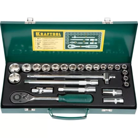 Набор торцовых головок KRAFTOOL &quot;INDUSTRIE QUALITAT&quot; (1/2&quot;) универсальный, Cr-V, металлический кейс, 25 предметов 27892-H25_z01 купить в Ноябрьске