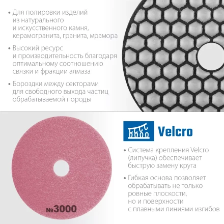 ЗУБР 100 мм, №3000, сухое шлифование, алмазный гибкий шлифовальный круг АГШК, Профессионал (29868-3000) купить в Ноябрьске