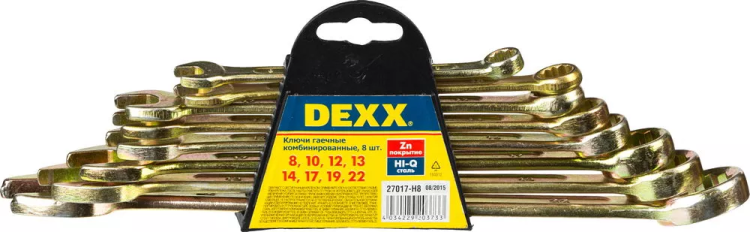 Набор DEXX: Ключи комбинированные гаечные, желтый цинк, 8-22мм, 8шт 27017-H8 купить в Ноябрьске