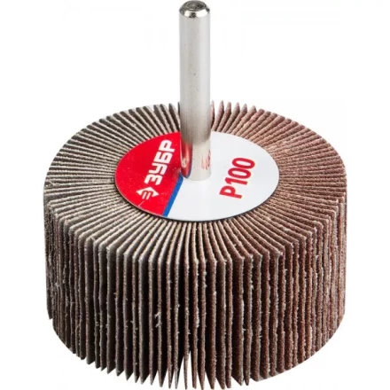 Круг шлифовальный ЗУБР &quot;МАСТЕР&quot; веерный лепестковый, на шпильке, тип КЛО, зерно-электрокорунд нормальный, P100, 30х60мм 36602-100 купить в Ноябрьске